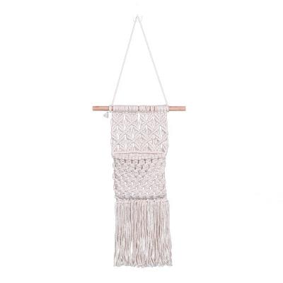 China Nordic Minimalist Handwoven Shape Block Style Net Pocket Hanging Tapestry Home Decoration To House Hanging Plant Baskets Tassel for sale