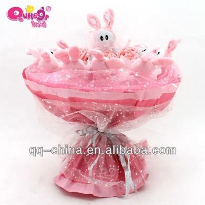 China Soft Toy Cute Bunny and Pink Velantine Bouquet Wedding Bouquet Plush Toy for sale