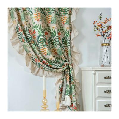 China Small cotton modern linen kitchen bamboo curtain green plant lotus leaf curtain shot background curtain customization for sale