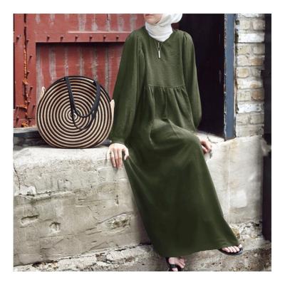 China 2022 Polyester Dubai Kaftan Muslim Casual Women's Solid Color Long Sleeve Dress Pleated Islamic Abaya Casual Muslim Clothing Women for sale