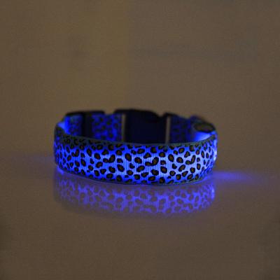 China Rechargeable LED Safety Remote Control Safety Nylon Pet Night Lights Strap Design Leopard Dog Collar Adjustable Light for sale