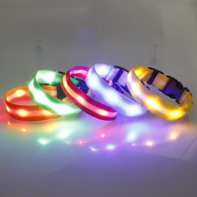 China LED Night Lights Safety 2.5cm Width Strap Dog Collar Nylon Flashing Light Pet for sale