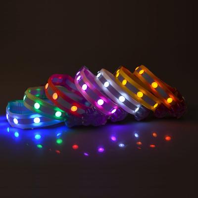 China Adjustable Dog Collar Light Pet New Design Night Lights Safety 2.5cm Width Remote Control Reflective Nylon LED Strap Flash for sale