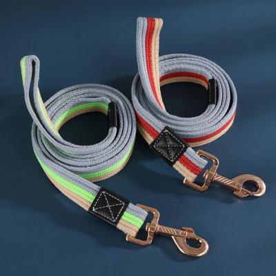 China Wholesale Thick Stripe Cotton 2.5cmx200cm Stocked Soft Wide Woven Webbing Forming Long Pet Lead Leash For Dog for sale