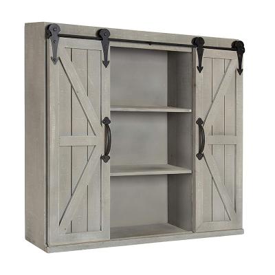 China Rustic Gray Wooden Decorative Wood Wall Storage Cabinet (Other) Adjustable Living Room Furniture With Sliding Barn Door for sale