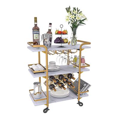 China Durable Universal Metal 3 Tiers Cart Wine Vegetable Cart Car Mobile Serving Rolling Storage for sale