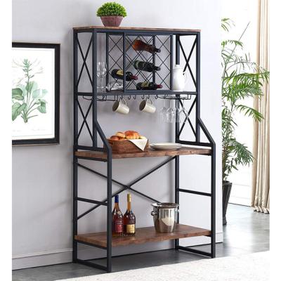 China Durable Kitchen Baker Rack With Shelves Wine Bakers Rack Microwave Oven Rack Storage Serving Hooks for sale