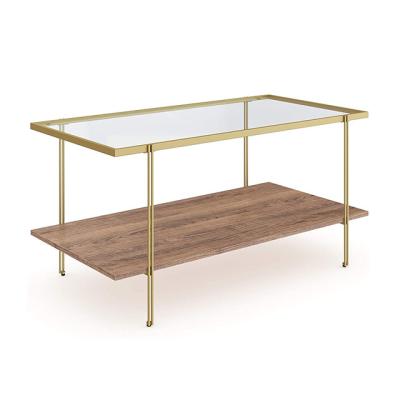 China Double Adjustable Modern Golden Oblong (The Other) Transparent Glass Top Coffee Table For Leisure Living for sale