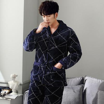 China Winter Men's Thermal Fleece Pajamas Cotton Sleep Suit Set Triple Farrar Rabbit Hair Warm Suit For Home for sale