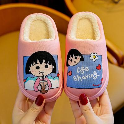 China Cute Boys Kids Winter Warm Cartoon Women Slippers Evergreen Children's Cotton With Velvet And Thick Fur Non-slip Soft Bottom Shoes for sale