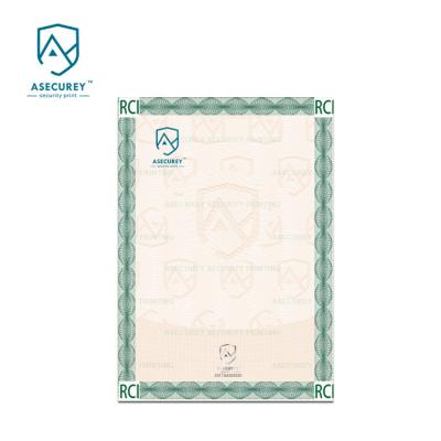 China Embossed Watermark Anti-Counterfeiting Custom Paper Printing Security Certificate With Hologram Stamping Award Certificate Printing for sale