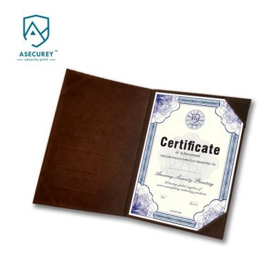 China Custom High Quality Leather Cover Security Paper Certificate Printing With Custom High Quality Leather Cover for sale