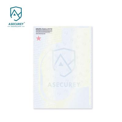 China high quality design certificate Security Certificate Anti-photocopying printing with invisible thermos ink and color UV reactive ink and anti-photocopying design for sale