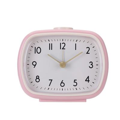 China Minimalist Girls Style Pink Color Alarm Clock Bedside Table Synchronizes Mini For Students Small Size for sale