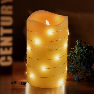 China Flameless LED Pillar Wax Flameless Candles With Fairy Lights For Christmas Decoration /New Design Wax LED Candle Battery Operated Light for sale