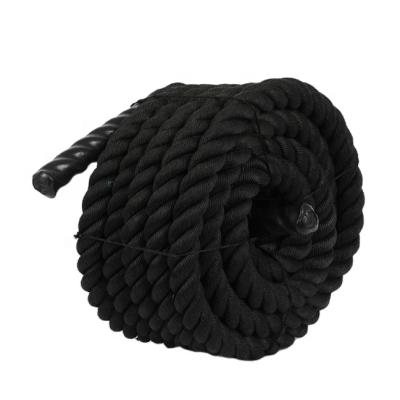 China Hot Selling 9m 12m 15m 38mm Battle Rope Fitness Battle Rope Durable Polyester Black Training Rope Battle Rope for sale