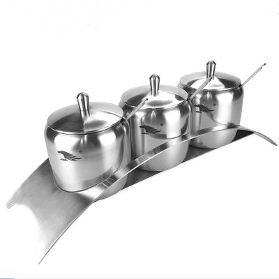 China Viable Novelty Sugar Bowl Stainless Steel with Clear Lid Sugar Storage Organizers with 3 Serving Spoons and Non-Slip Base for sale