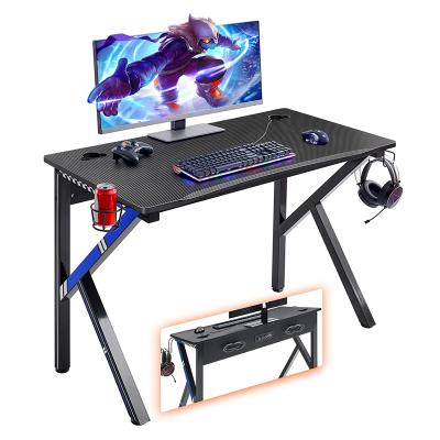 China Gamer Retail Adjustable (Height) Retail Used Blue Gaming Desktop PC Racing Table With Earphone Hook for sale