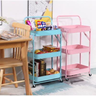 China Rolling Cart Serving Storage Organizer 3 Tier Metal Mesh Modern Tube Kitchen Storage Serving Trolley for sale