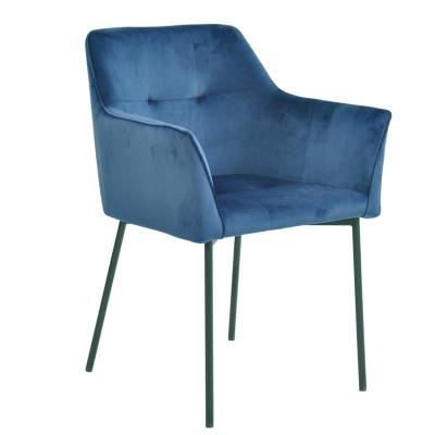 China Nordic Modern Blue Arm Cloth Upholstery Fabric Chair Furniture Restaurant Dining Chairs for sale