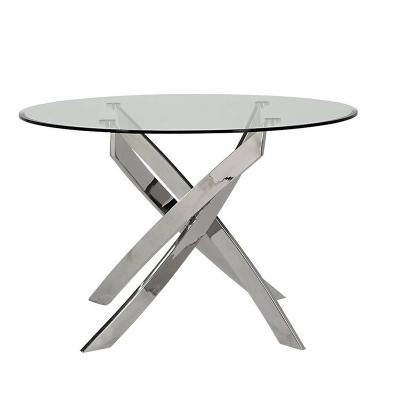 China MDF Table low price round shape tempered restaurant furniture table top glass dining table for sale