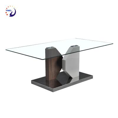 China Wholesale Modern Furniture Wooden Top Modern Design Living Room Clear Tempered Glass Coffee Table for sale