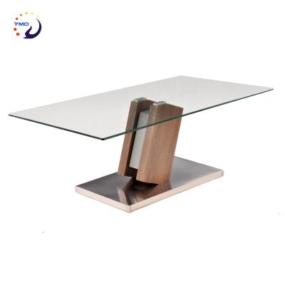 China Wholesale Modern Furniture Wood Top Living Room Clear Tempered Glass Coffee Table for sale