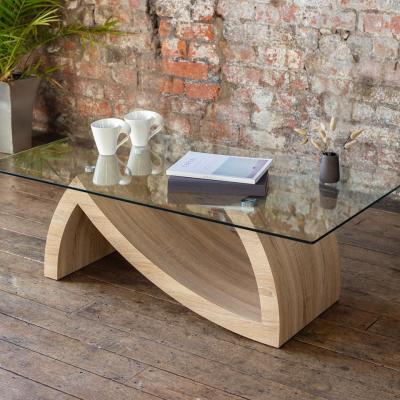 China Modern MDF furniture living room wood tea table design glass coffee table for sale