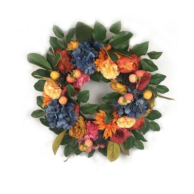 China Beautiful colorful harvest flowers weave artificial plants party decoration door festival vine hanging circle for sale