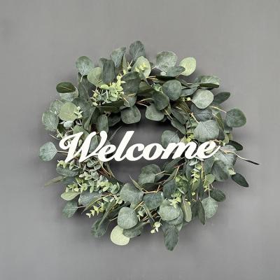 China Morden Artificial Greenery Ring Garland Leaves Decoration Indoor Outdoor Home Decor Door Garlands For Spring Summer for sale