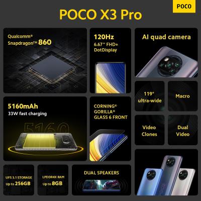 China Xiaomi POCO X3 Snapdragon 860 Android Smartphone 120Hz 5160mAh Celulares Xiaomi 3G Pro 8GB RAM 256GB Global NFC 6.67