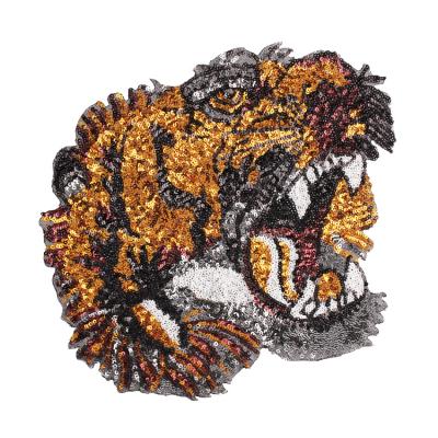 China Handmade Custom Vivid Sequin Tiger Head Embroidery Patches Customized Animal Patch For Sale for sale