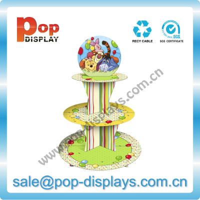 China Corrugated 3 Tiers Floor Paper Cupcake Display Stands with Header for sale