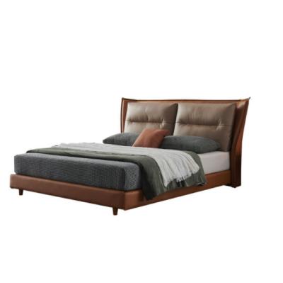 China Nordic Modern Style Extendable Bedroom Furniture Solid Wood Frame Leather Ornate Queen Size Bed Back Big Is Hot for sale