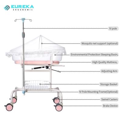 China Hospital Clinic FCB-702 Mobile Manual Adjustable Crib, Portable Infant Medical Bed, Multifunctional Hospital Baby Hutch with Wheels for sale