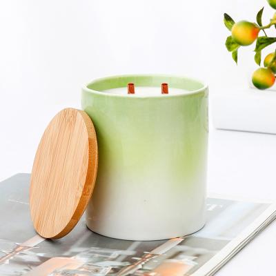 China Home Decoration Ceramic Candle Jar With Lid Customized Color Fashion Candle Container 12oz for sale