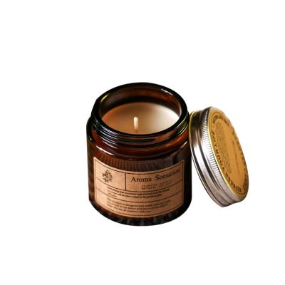 China Home Decoration Brown Glass Jar Scented Candle Luxury Scented Decoration Yellow Kraft Paper Box for sale