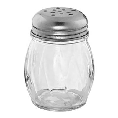 China Kitchen 6 Ounce Spice Salt and Pepper Cheese Swirl Glass Shaker with Stainless Steel Perforated Top Lid Restaurant Shakers for sale