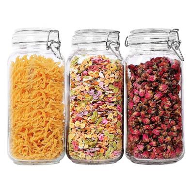 China Household Products 2L Airtight Kitchen Glass Canister With Lids Food Storage Jar Container With Preserve Seal Wire Clip Tie for sale