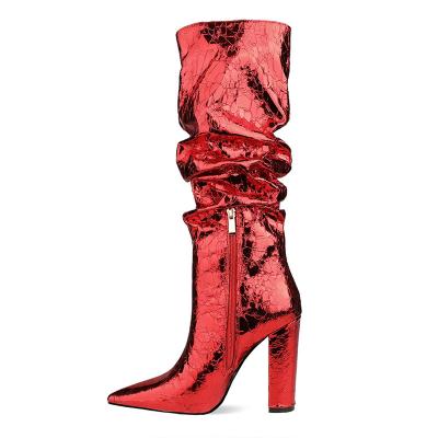 China 2021 plus size Anti-slippery handmade dress for woman winter pleat red knee high boots for sale