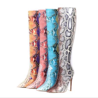 China 20210 Winter New Printed Design Plus Size Snakeskin Pattern Women Thigh High Boots With Thin Heel for sale