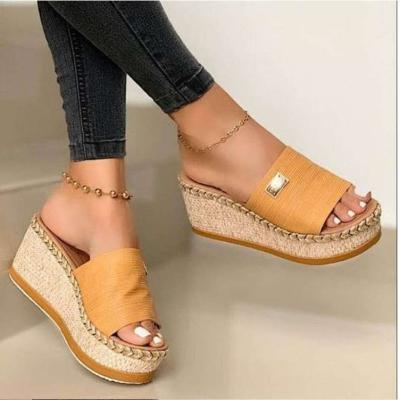 China 2021 Wholesale Hot Sales Anti-skid High Heel Flip Flop Women Shoes Wedge Female Sandals for sale