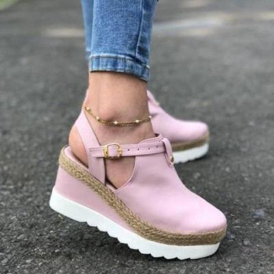 China Wholesale Low Platform Rubber Buckle Chunky Pusat Murah Wedge Heel Sandals for sale