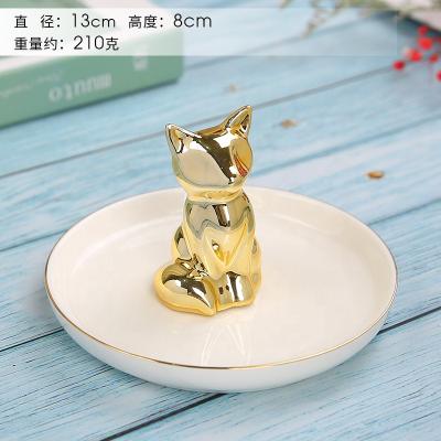 China Viable Design 3d Creative Gold Animal Model Ceramic Antler Cat Dog Fox Fox Pineapple Cactus Trinket Dish Ceramic Jewelry Dish Tray for sale