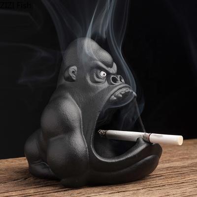 China Ceramic Cartoon Ashtray Orangutan Anti-ash Car Large Capacity Ashtray Living Room Office Decoration Animal Gift for sale