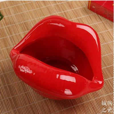 China China Dehua Ceramic Factory Creative Design Dark Red/Red/Purple/Ceramic Cigar Smoking Ashtray Mouth Pink Lips for sale