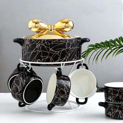 China Wholesale Stocked Ceramic Soup Bowl Set Business Gifts Set Solid Color Arc Soup Bowl Nordic Luxury Ears for sale