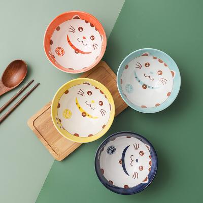 China Custom stocked cat hand painted lucky kid logo lucky kid logo Nordic ceramic bowl dinnerware gift sets for sale