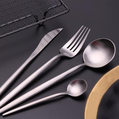 China Factory Stored Online Sale Shop Online Sale Pure Silver Cultery Knife Fork Spoon and Retail Set Color 304 Stainless Steel Cultery Set MOQ 1 for sale