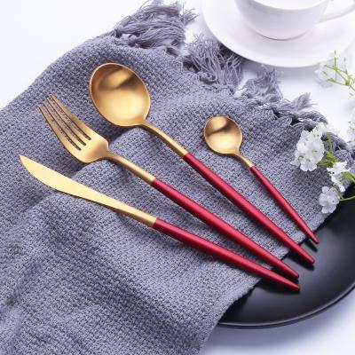 China Stocked Wholesale High Quality Red Gold Color 304 Stainless Steel Cutlery 4pcs/set A Grade For Restaurant Bar And Hotel for sale